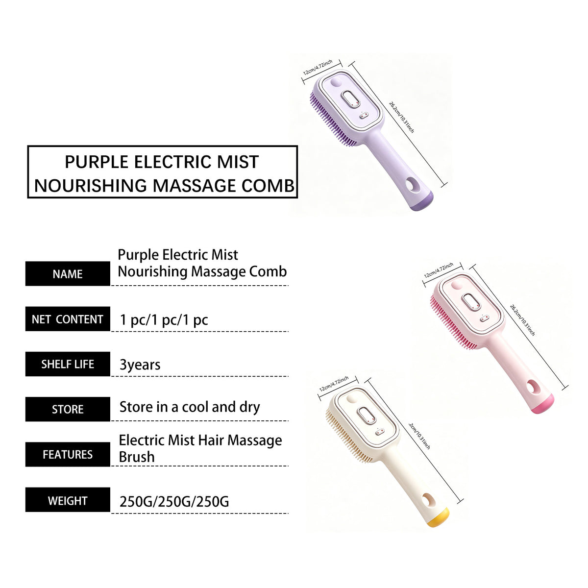 Electric Mist Massage Comb for Face Skin Care - Purple