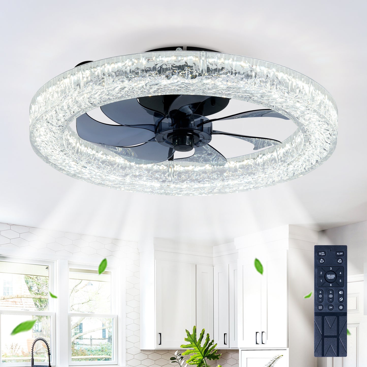 Dimmable Acrylic Ice Brick Ceiling Fan Light - Matte Black