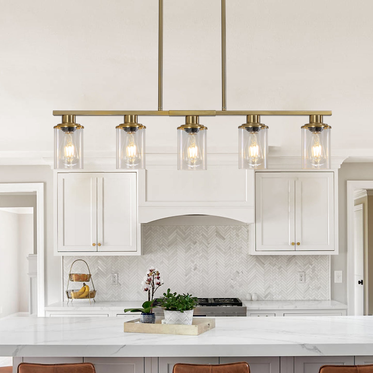 Modern Industrial 5-Light Chandelier - Golden Metal Frame