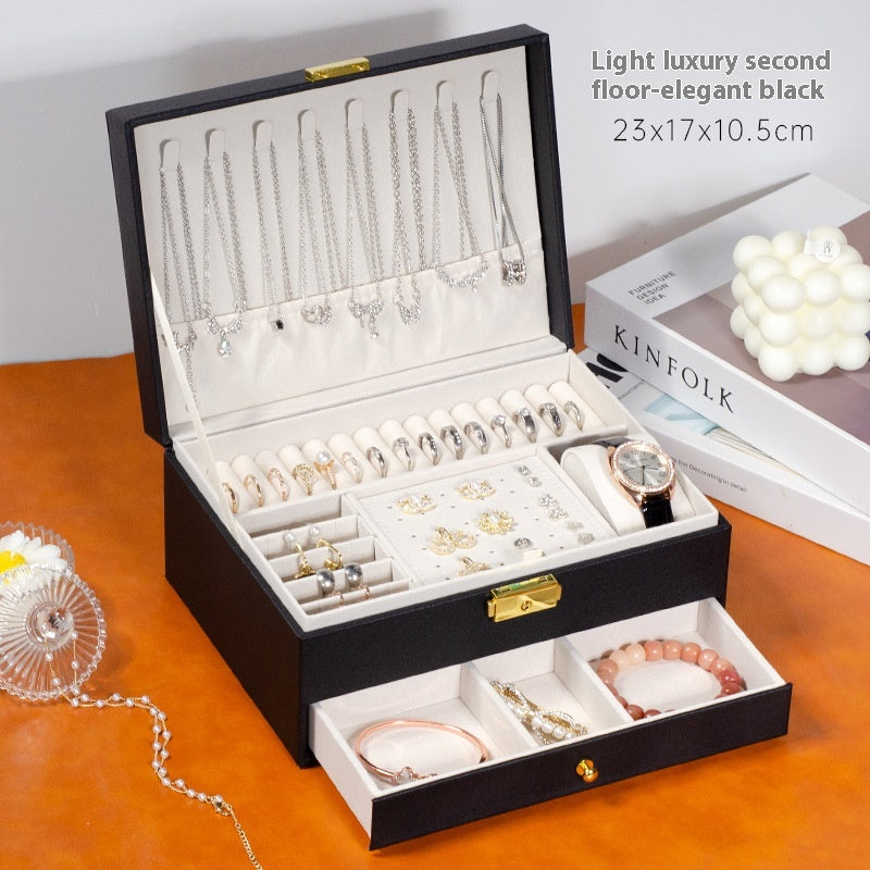 Multi-Compartment Jewelry Storage Box with Removable Drawer - Elegant Necklace and Earring Organizer