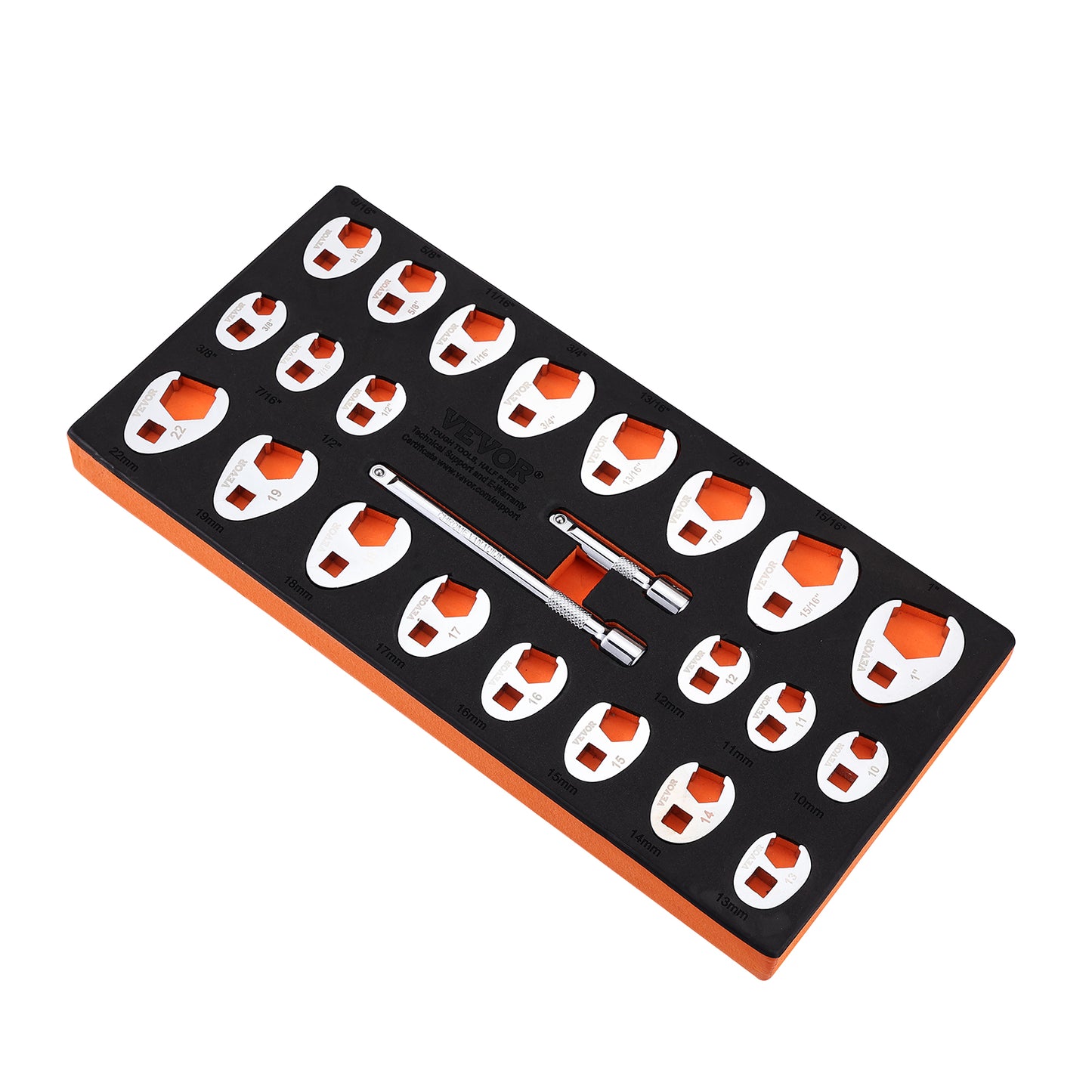 24-Piece Crowfoot Wrench Set with Extension Bars - SAE and Metric CR-MO Steel
