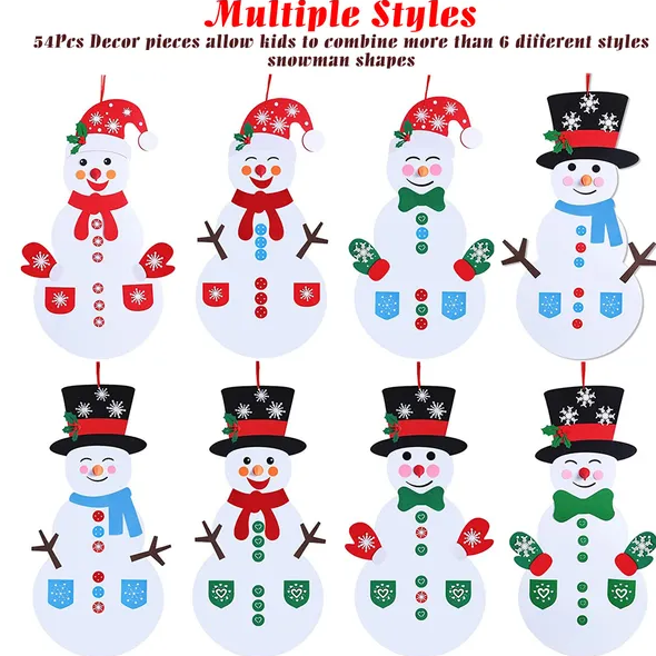 DIY Felt Christmas Snowman Hanging Decoration Set - 54 Pcs