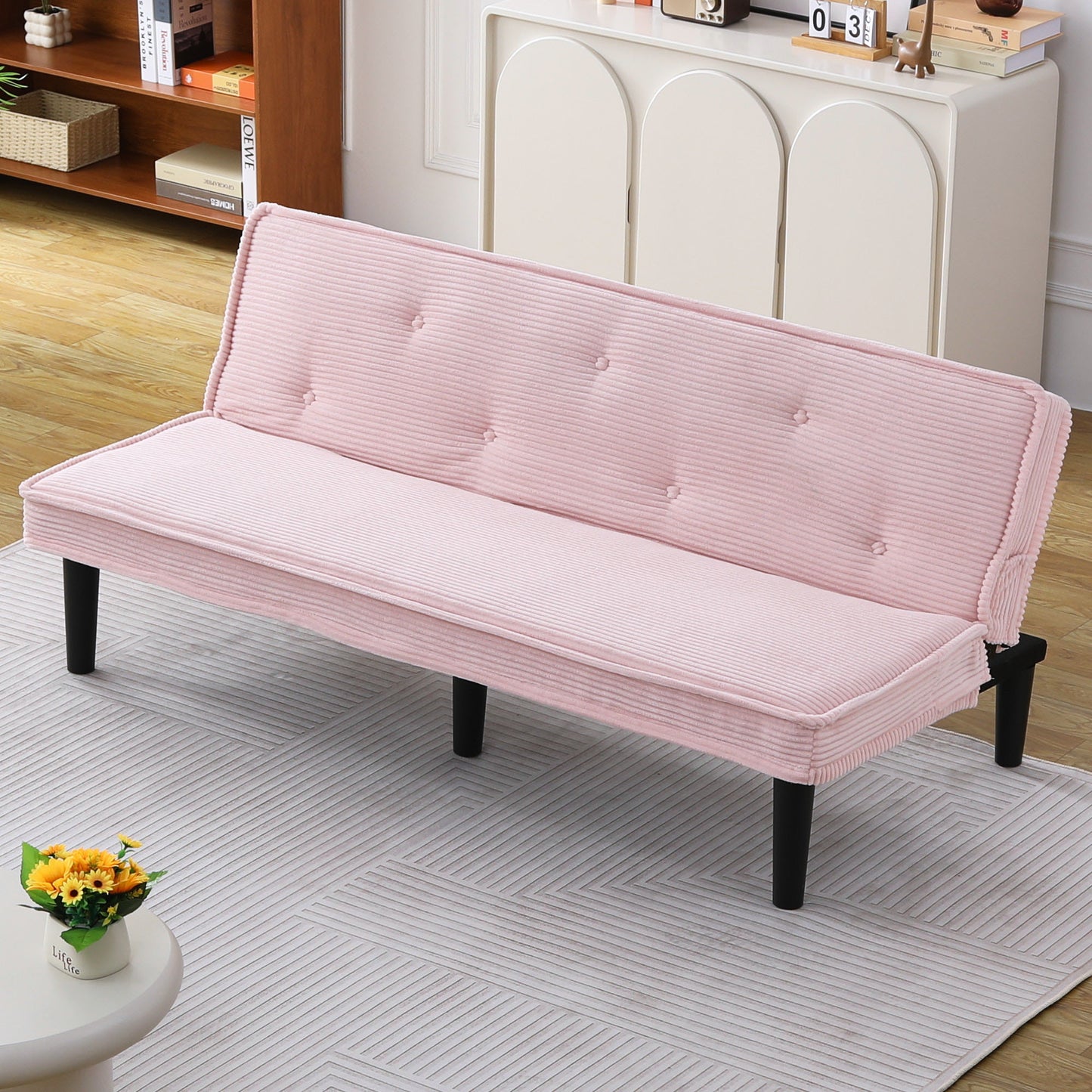 66-Inch Pink Corduroy Sofa Bed - Versatile Living Room Furniture