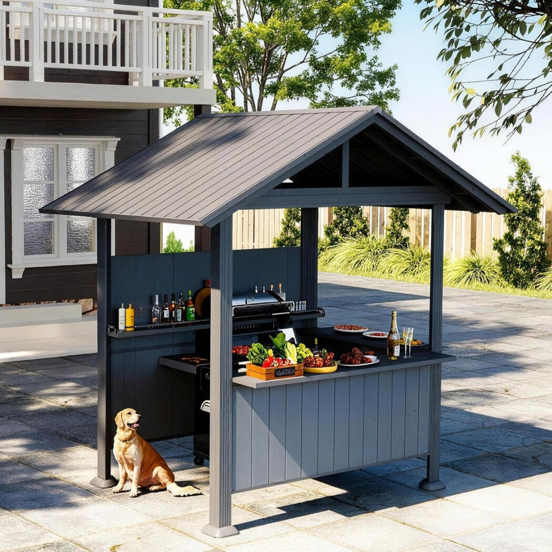 9.4X6.2 FT Hardtop Grill Gazebo, Gable Outdoor Gazebo With Storage