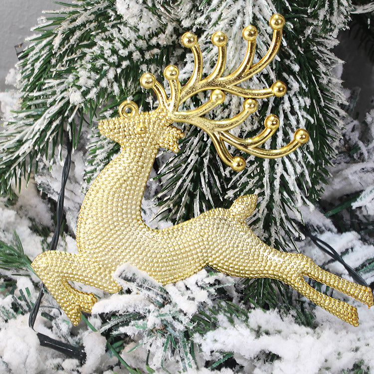 Christmas Elk Hanging Decorations Set - Gold, Silver & Red PVC Tree Ornaments