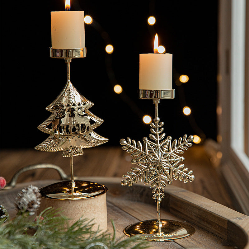 Christmas Candlestick Window Decor Iron Tray - Golden Festive Home Accent