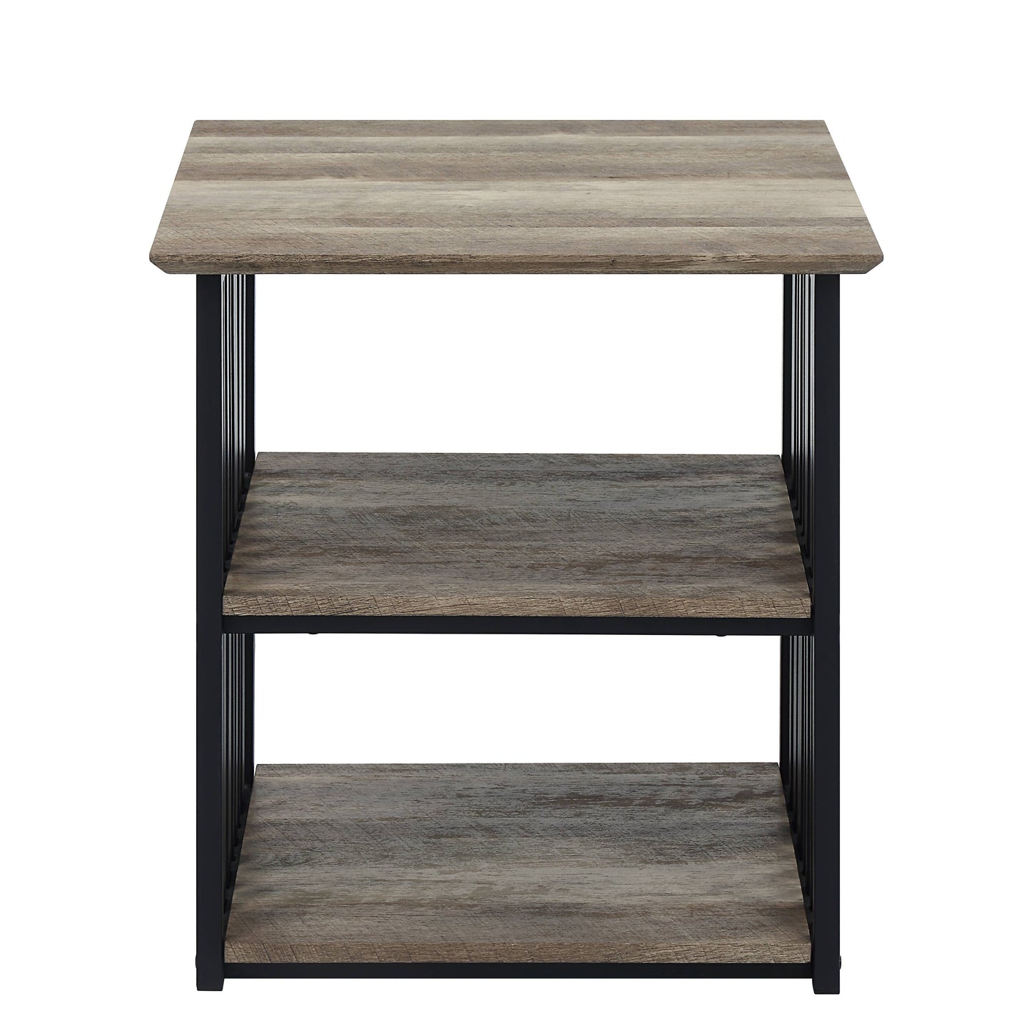 Antique Oak & Black Finish Nightstand - Industrial Style