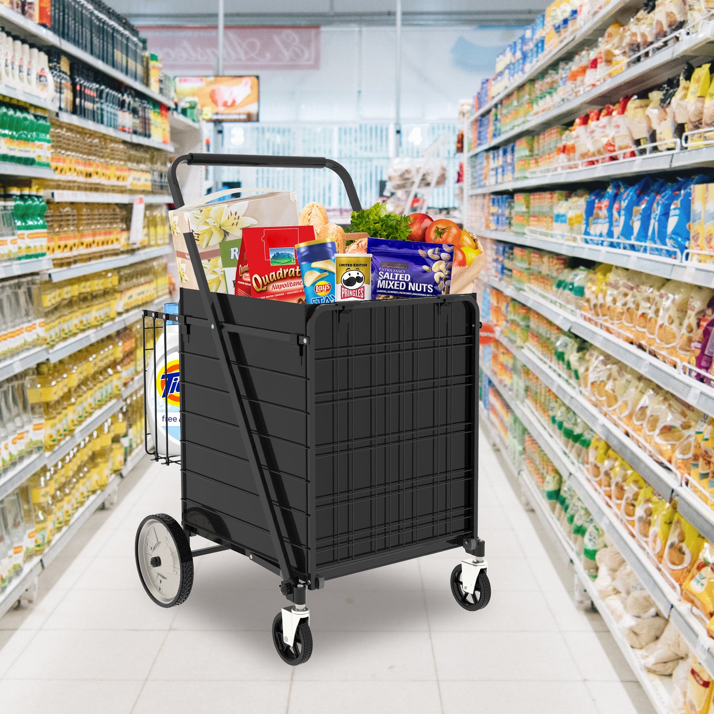 Foldable Super Jumbo Shopping Cart with Double Basket - Antique Black