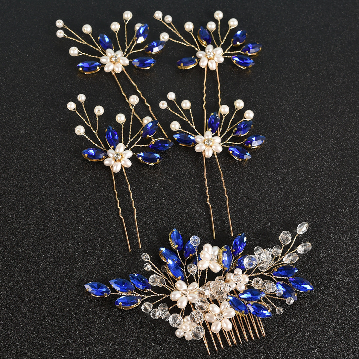 Bridal Pearl Crystal Hair Comb Set - 5pc