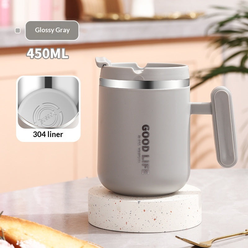 Double-Layer Insulated Thermal Coffee Mug with Lid - 450ml