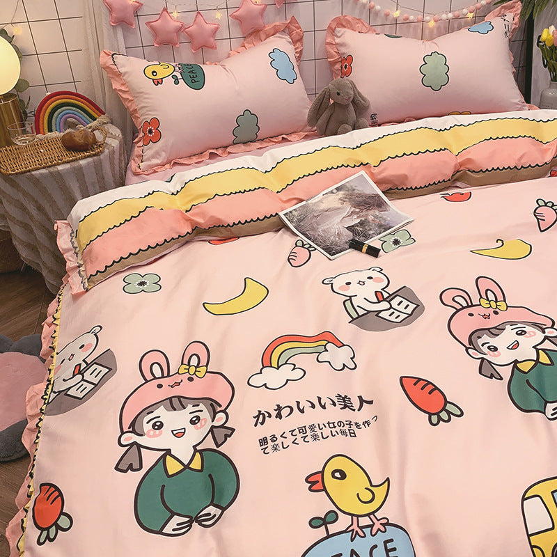 Four-Piece Cotton Bedding Sheets Set for 1.8m Bed - Princess Style, Summer Comfort