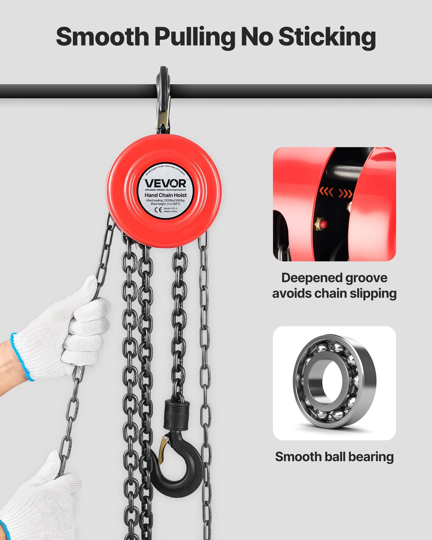 Manual Chain Hoist 2200 Lbs Capacity 10 Ft Lifting Chain with Orange Finish