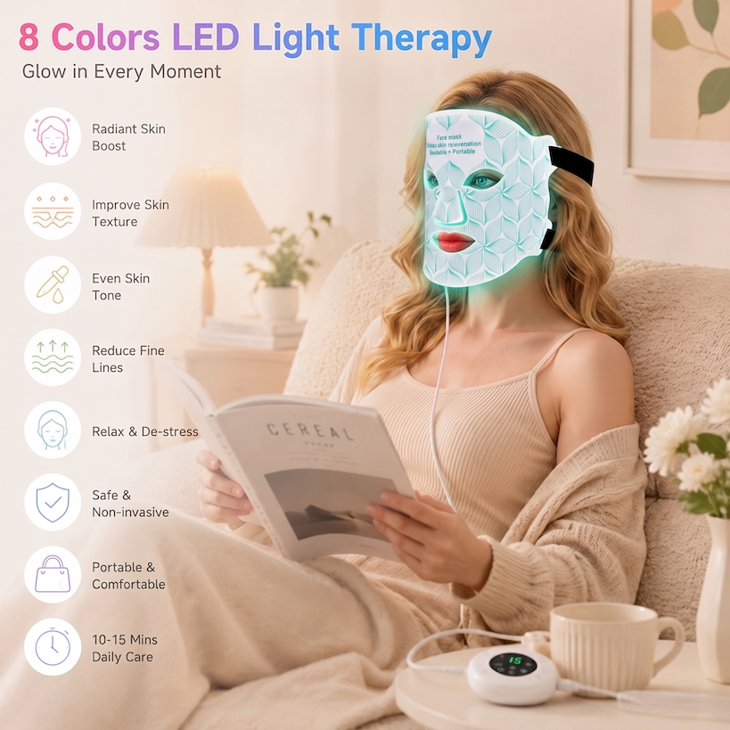 LED Red Light Facial Mask with 8-Color Spectrometer & Infrared Photon Therapy
