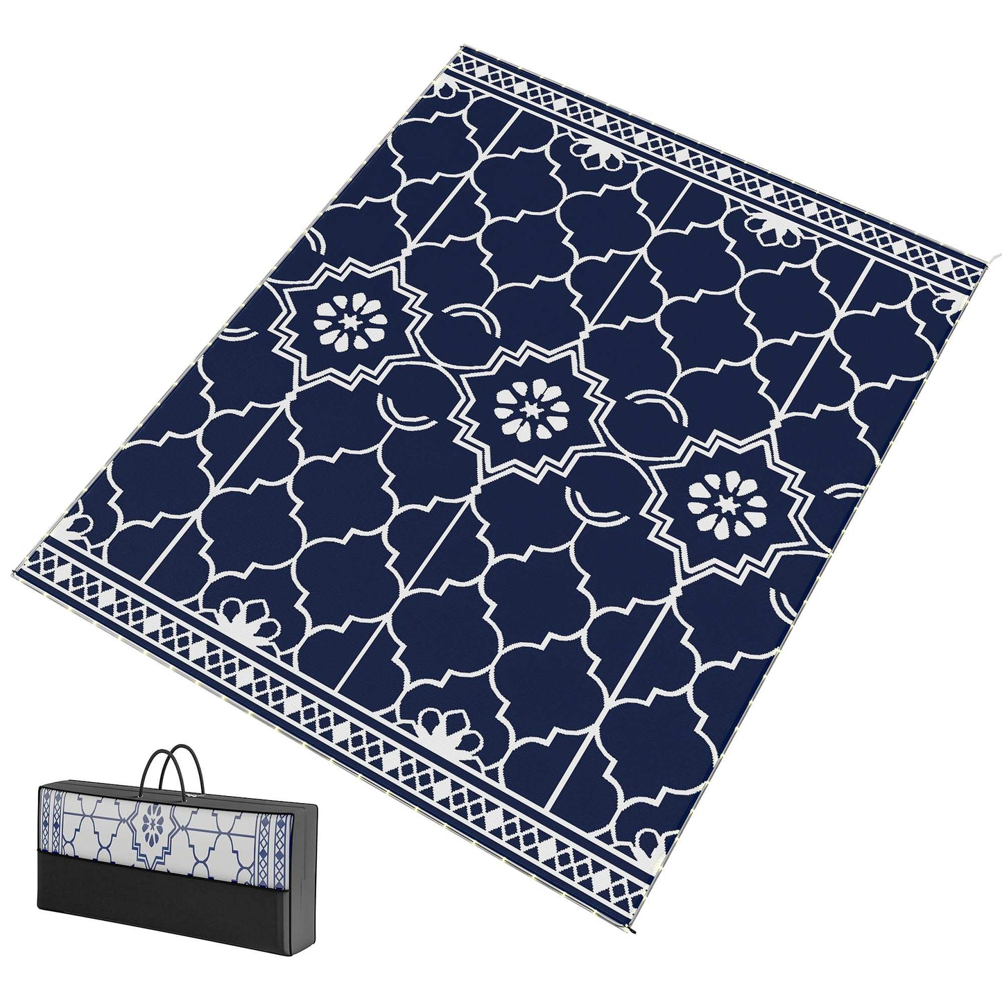 Reversible Outdoor Rug with LED Lights, 10x8 Waterproof Design