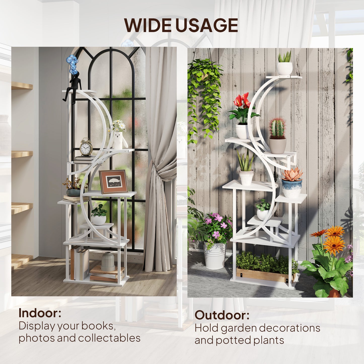 8-Tier Indoor Plant Stand Corner Shelf - White S-Shaped Multi-Level Garden Rack