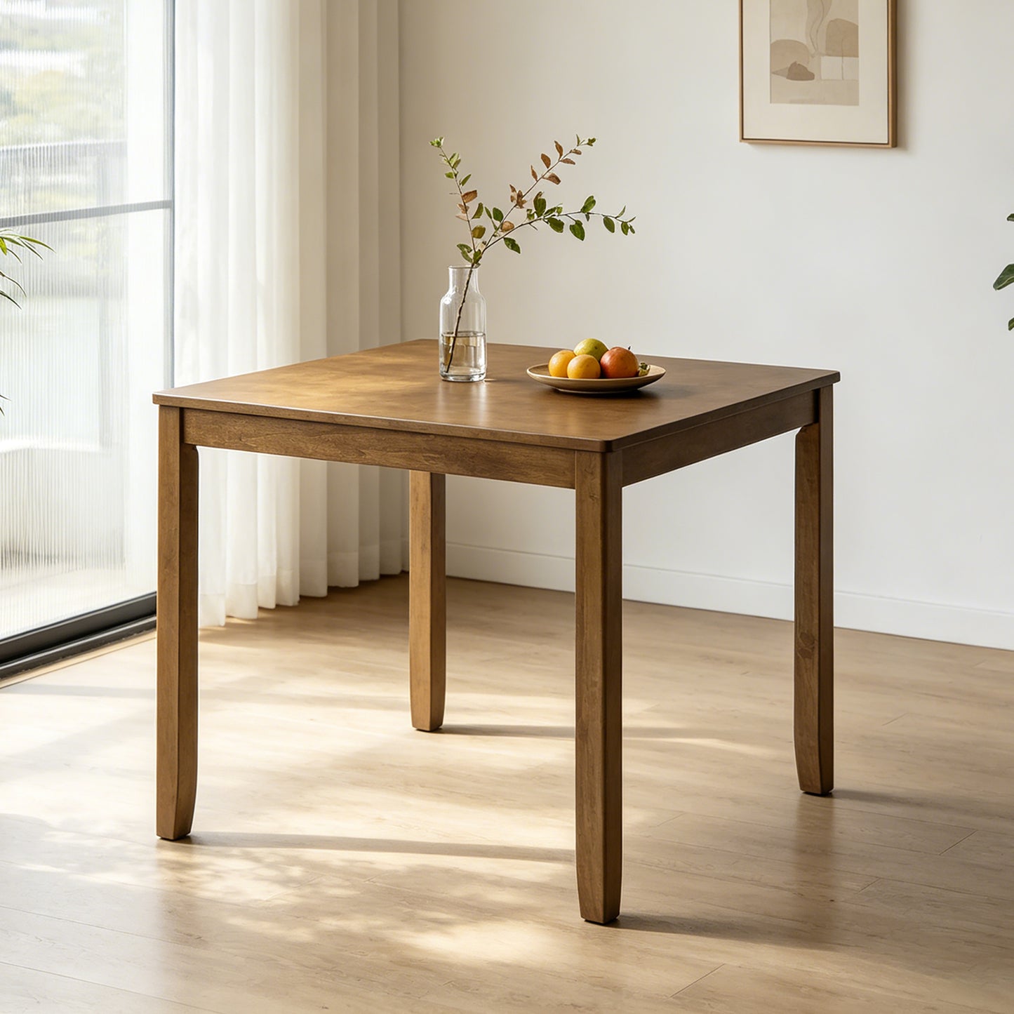 Compact Oak Square Dining Table - Seats 4, Easy Assembly