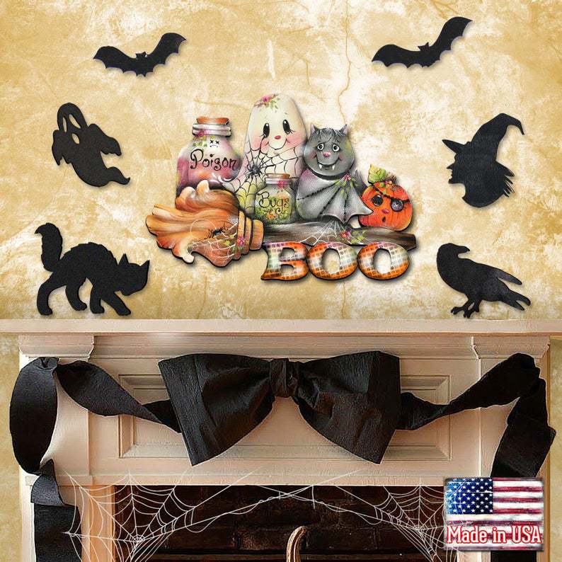 Halloween Ghost Cat Pumpkin Wall Decoration - Autumn Door Wreath