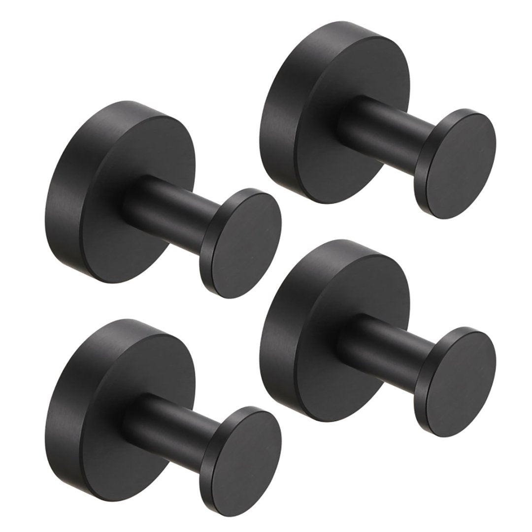 Matte Black Wall Hooks for Bathroom & Entryway - 4 Pack