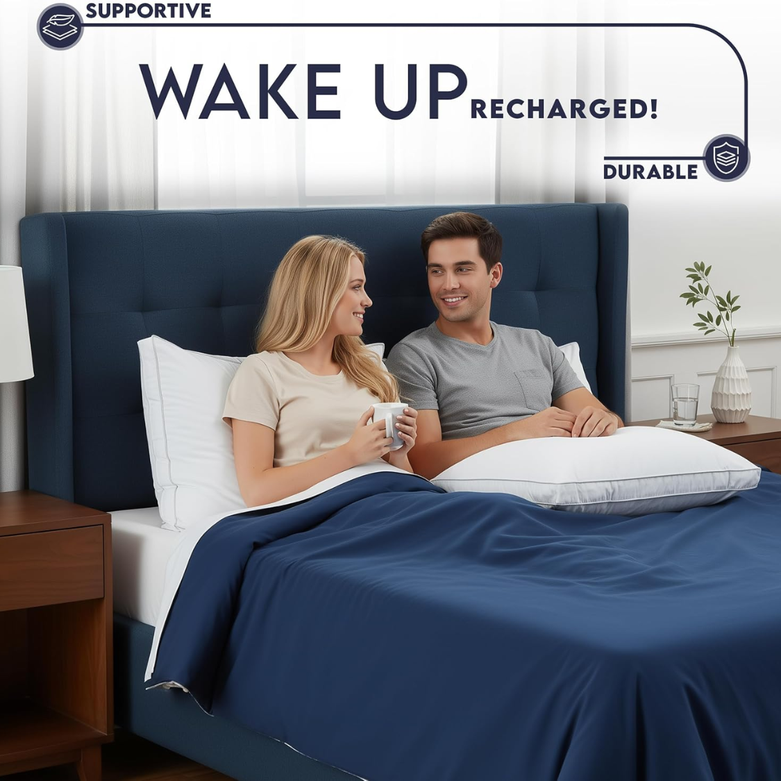 Queen Size Gusset Bed Pillow Set - Soft White Hotel-Style Comfort