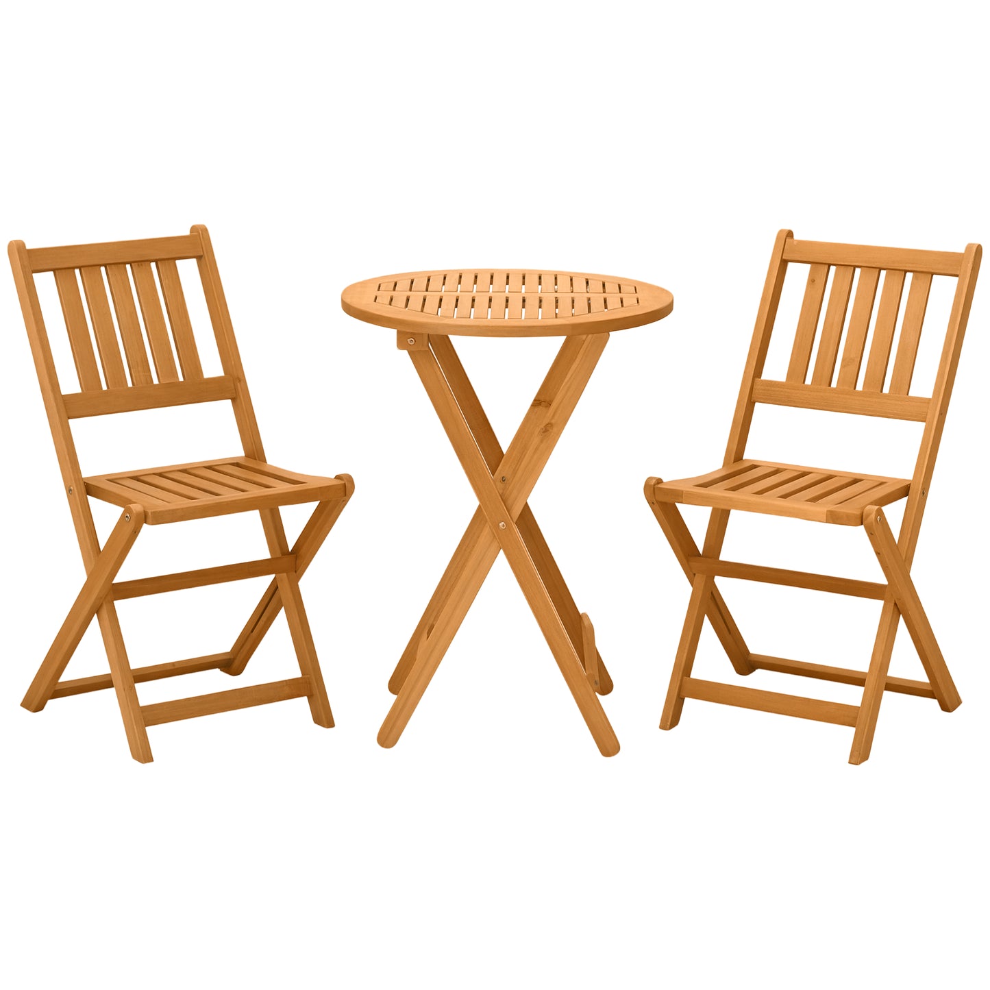 3-Piece Folding Acacia Wood Bistro Set with Chairs & Table