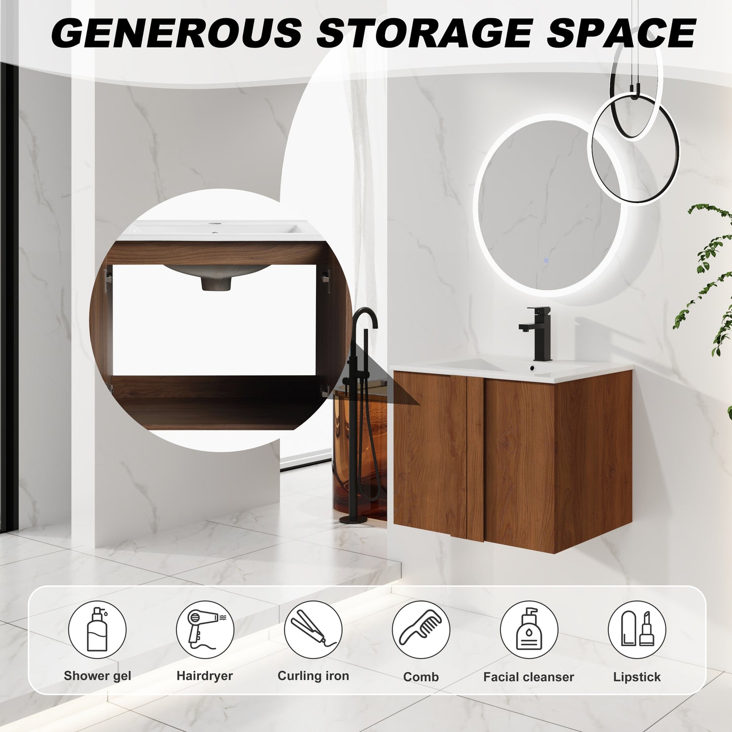24" Floating Bathroom Vanity with Sink - Brown Ebony