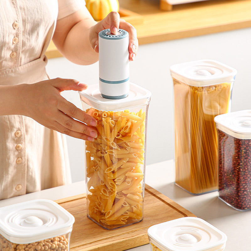 Large Capacity Food Storage Cans - Clear Plastic Kitchen Containers with Rechargeable Pump