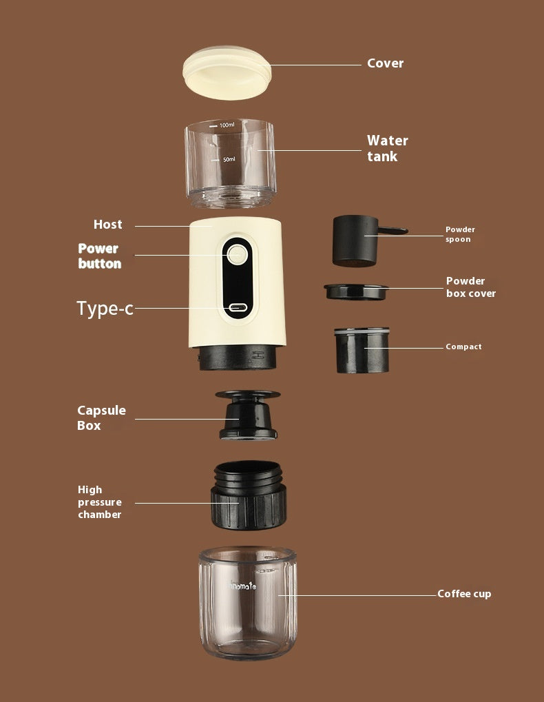 Portable Wireless Coffee Machine - Compact Capsule Espresso Maker for Home & Outdoor Use