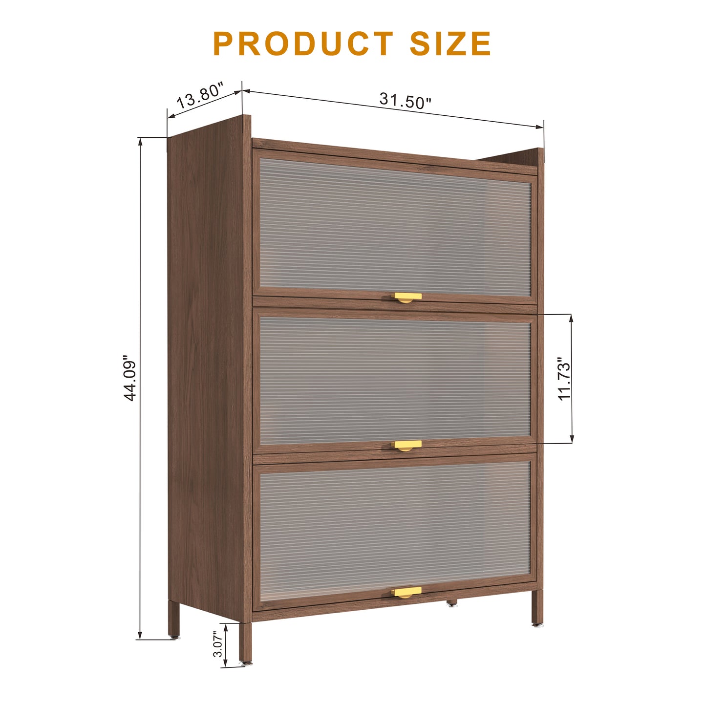 44'' Tall Metal Cabinet with 3 Flip Doors - Walnut Storage