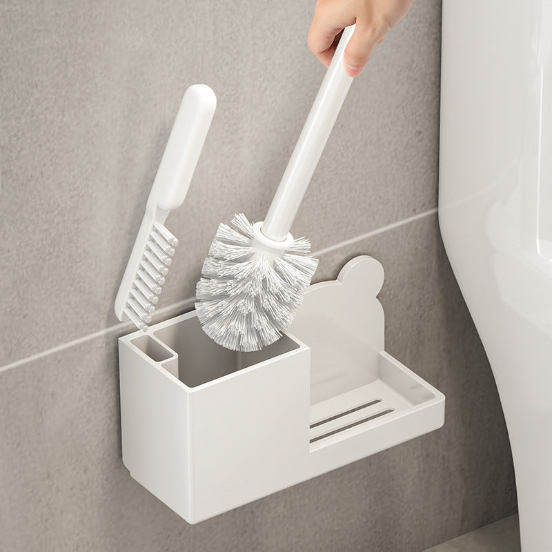 Wall-Mounted Toilet Brush Set with Long Handle and 2 Brushes - No Dead Angle Cleaning