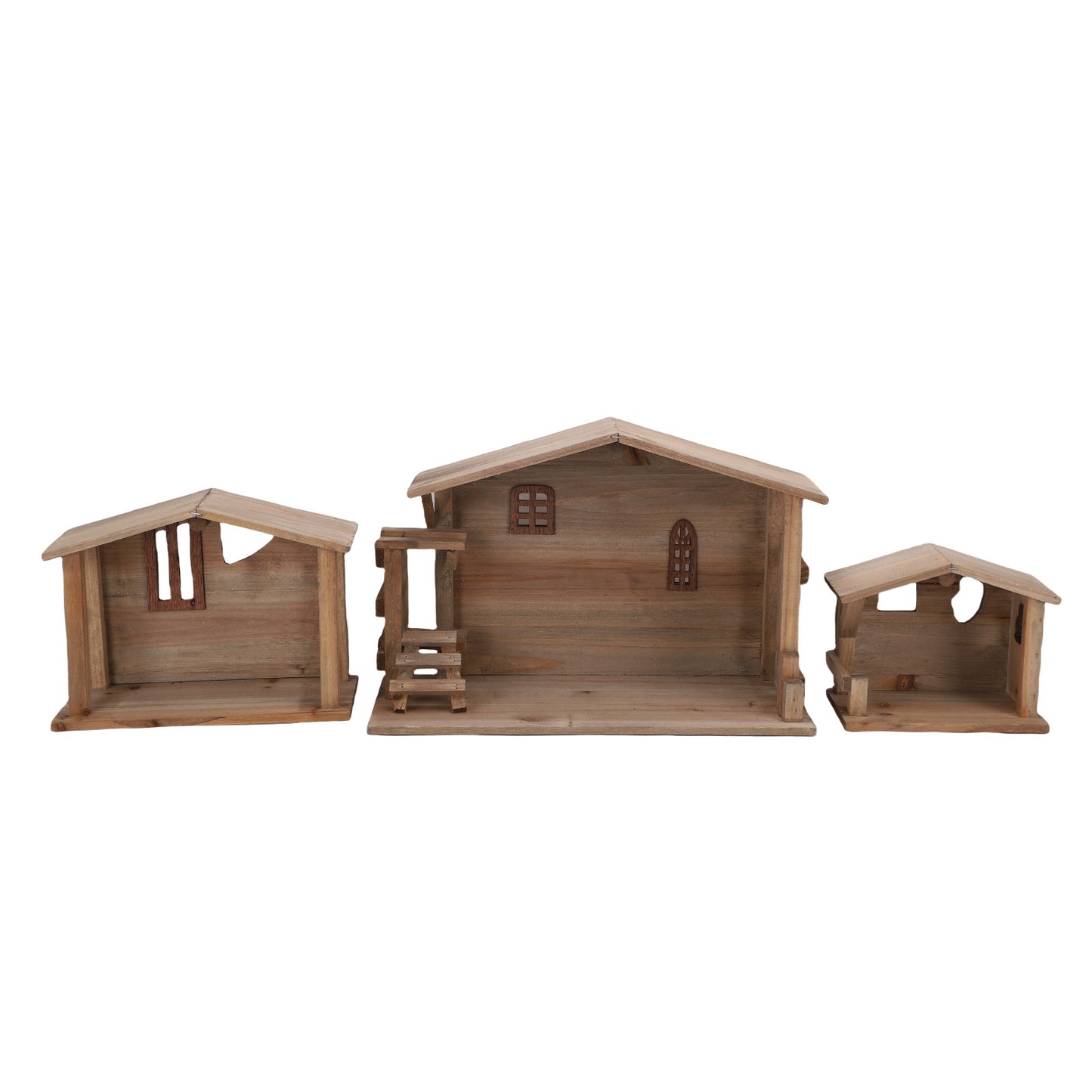 Xmas Wooden Stable Decor Solid Wood Rustic Stackable House Ornament