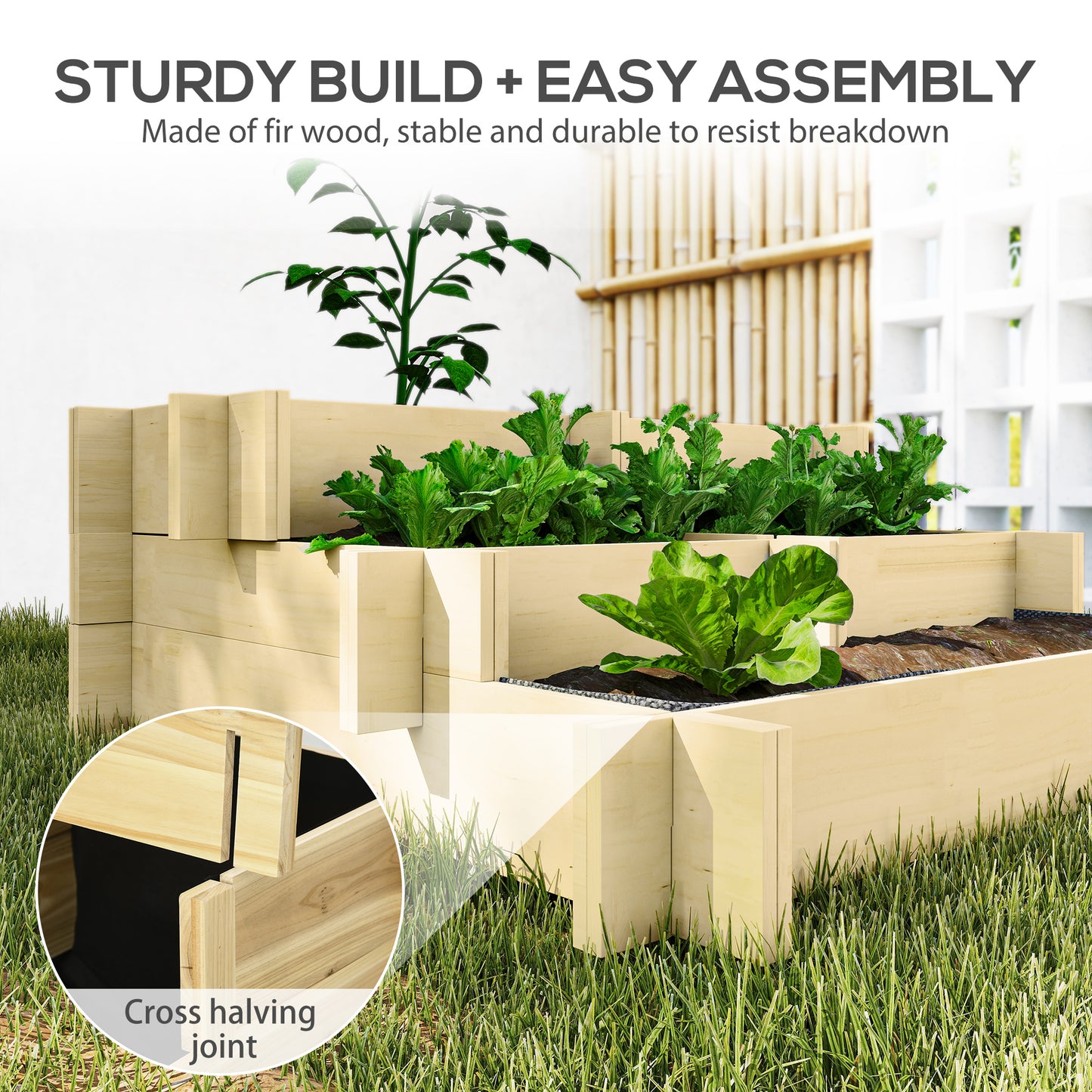3-Tier Raised Garden Bed with Water Draining Fabric for Vegetables Herbs and Flowers