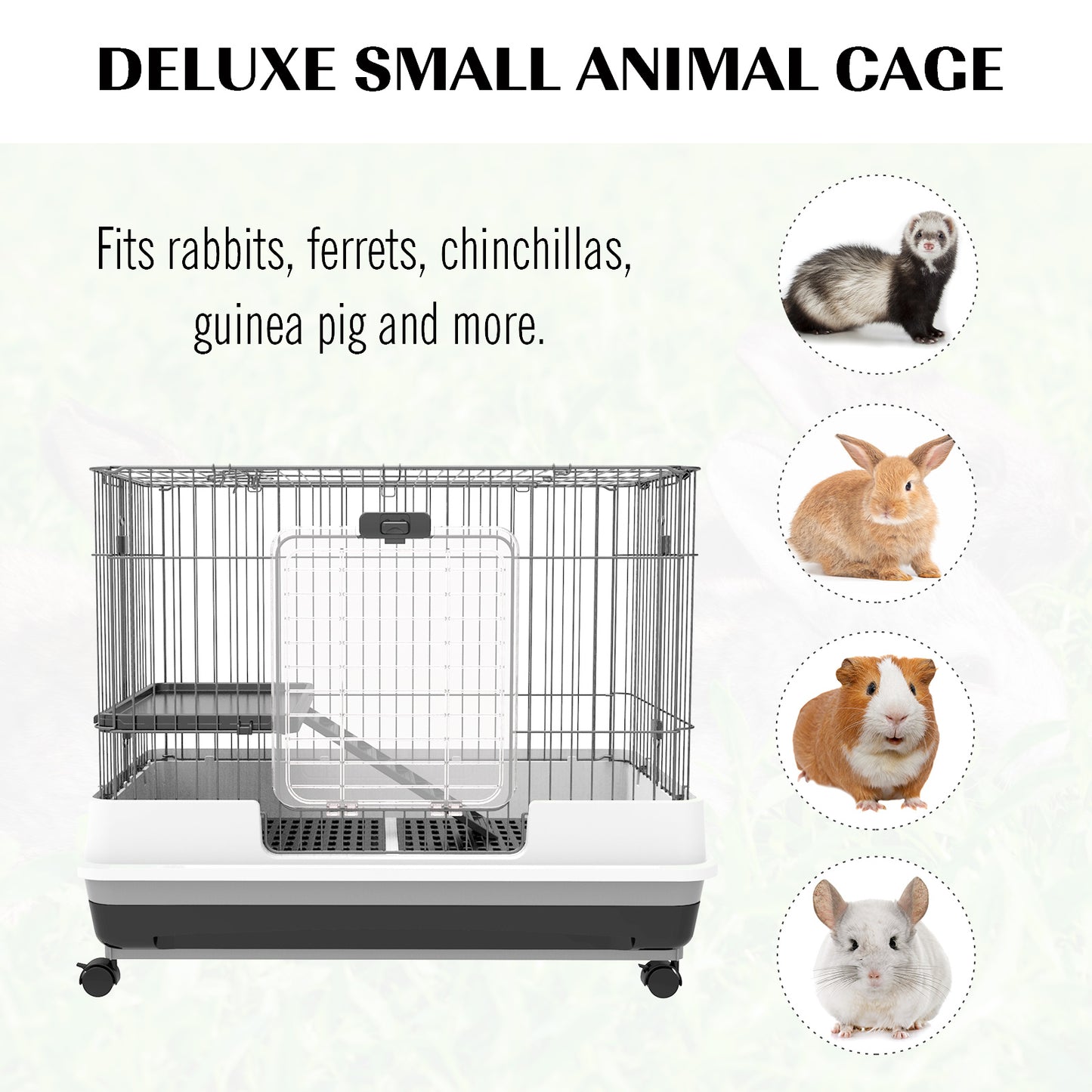 Small Animal Cage with Wheels & Removable Tray for Bunny, Ferret, Chinchilla