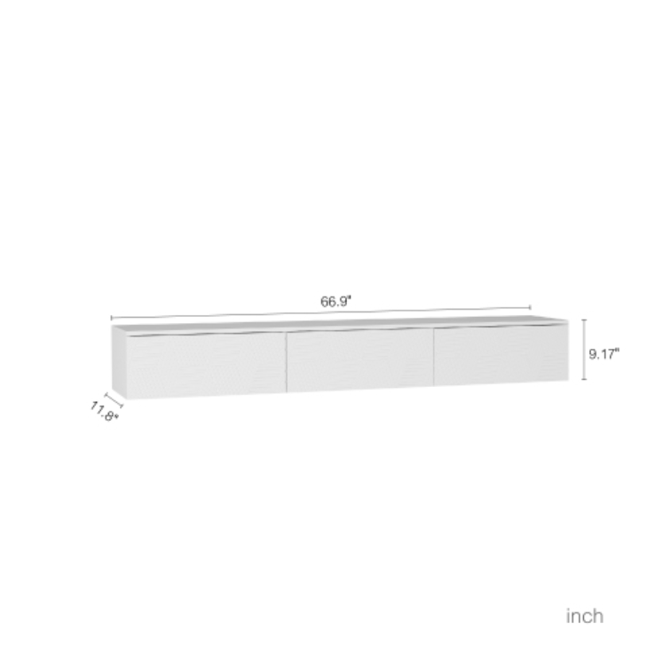 Floating TV Stand with 16 Color LEDs - Wall Mounted Entertainment Center for 55-65 Inch TVs - White