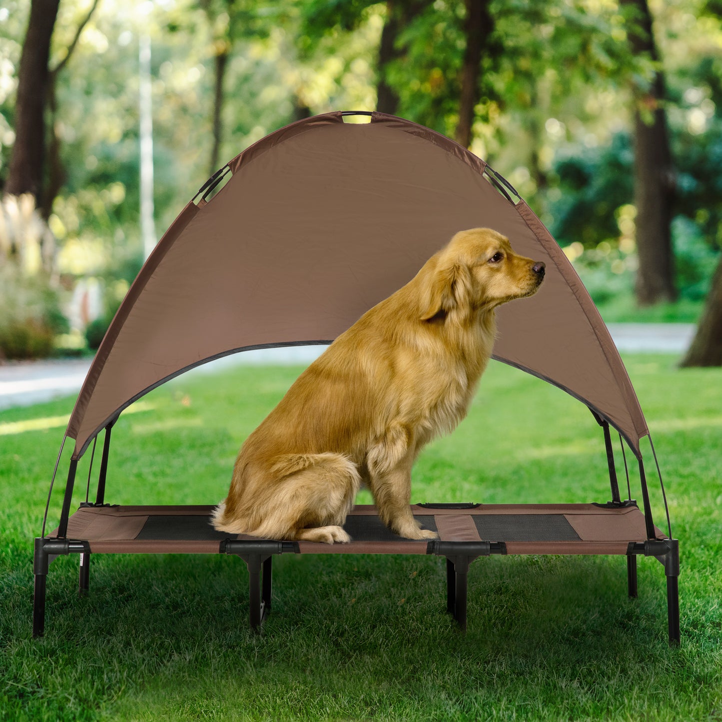 Elevated Portable Dog Bed with Canopy Shade - Cooling Pet Cot 48x36 Inches