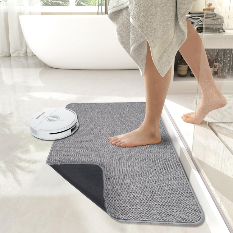 Ultra Thin Non-Slip Bath Mat - Quick Dry Absorbent Bathroom Rug, 17x27 Inches, Grey