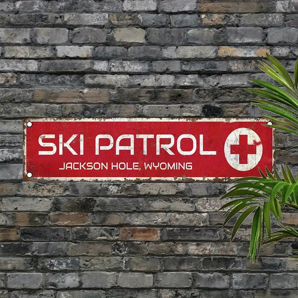 Jackson Hole Ski Patrol Vintage Aluminum Wall Sign - 4x16 Inches