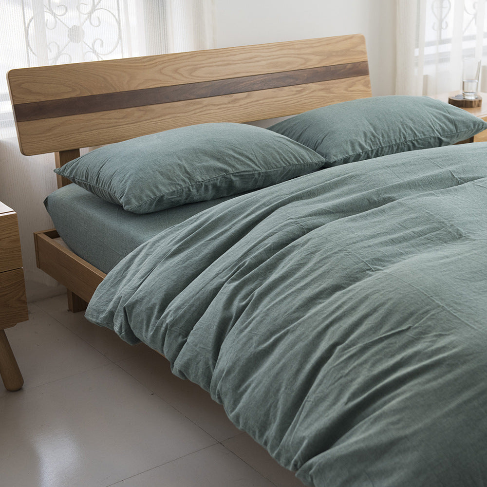 Solid Color Cotton Bed Sheet Set - Four-Piece Dormitory Bedding
