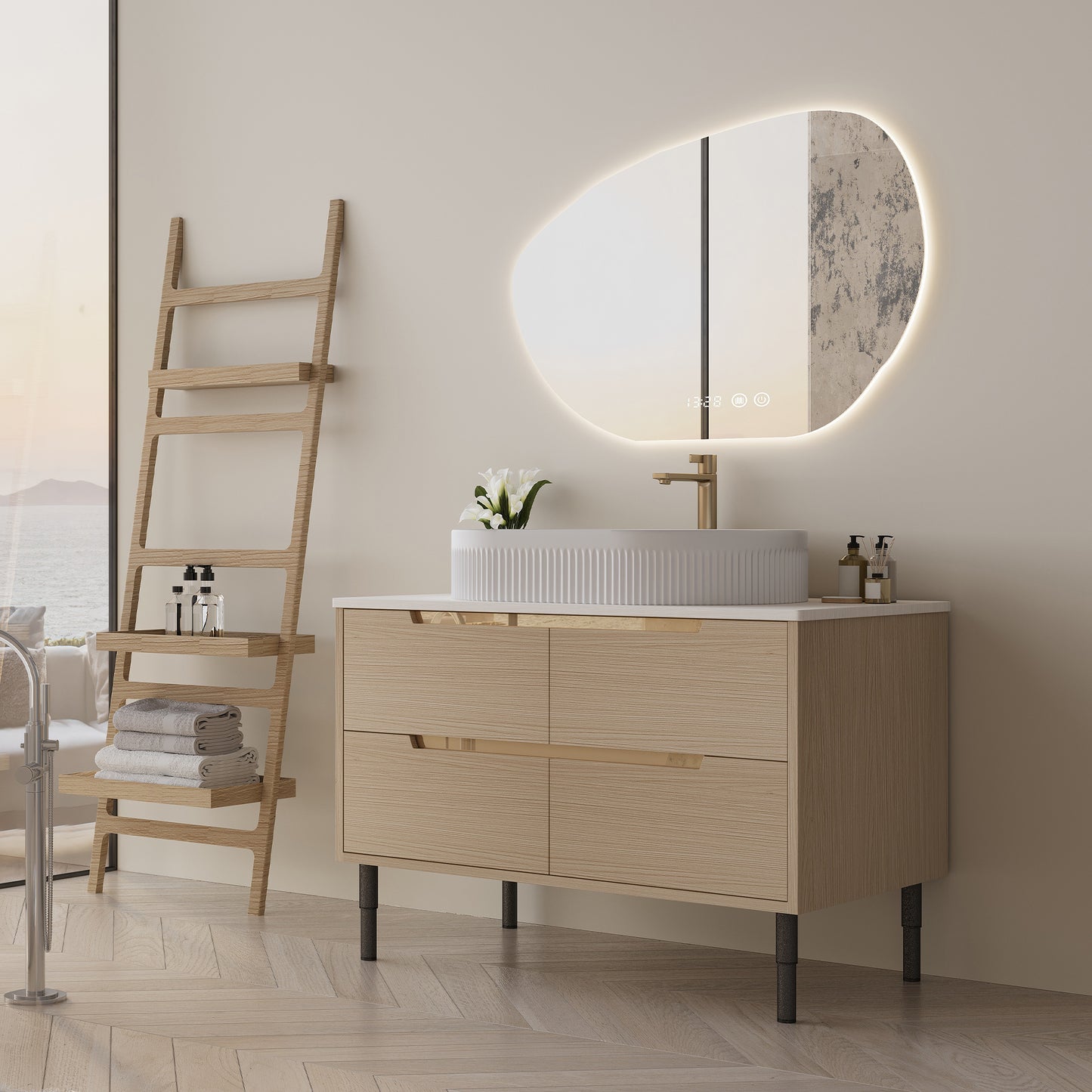 36 Inch Bathroom Vanity with Ceramic Sink & Soft-Close Drawers - White Wood
