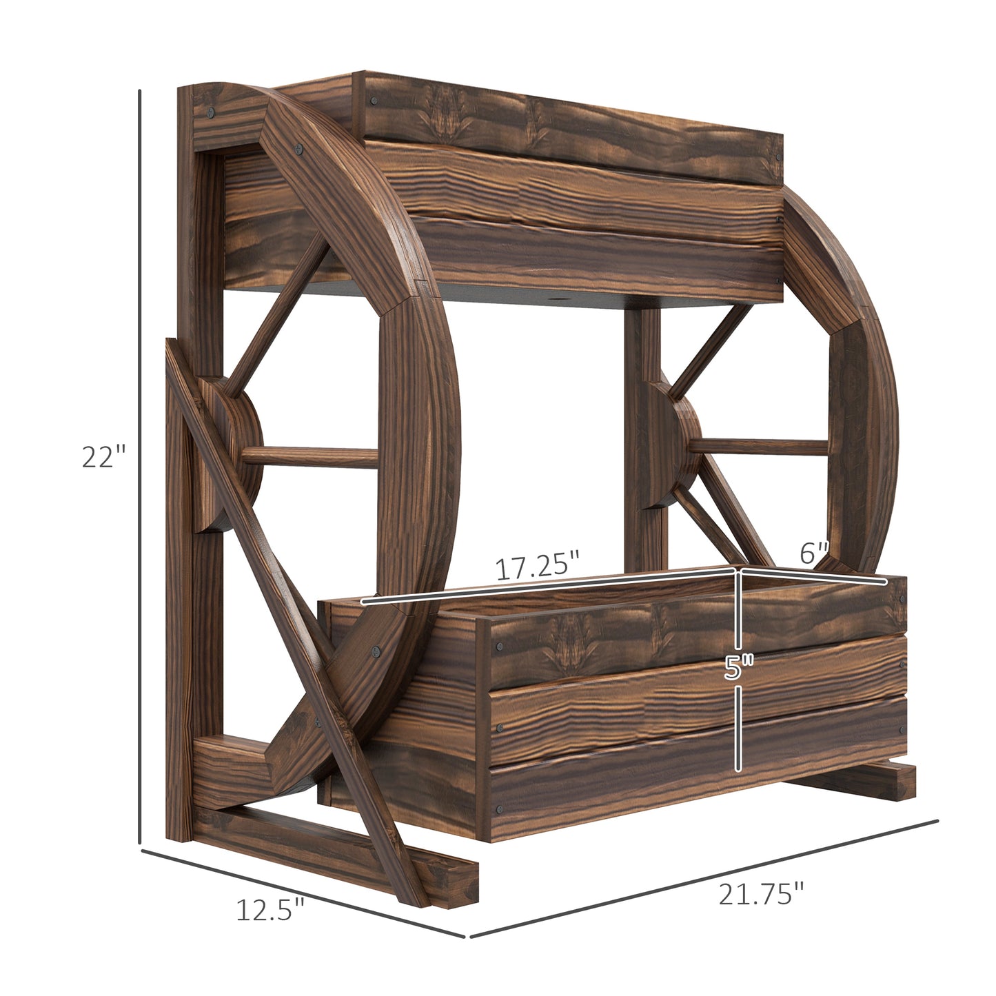 Wooden Wagon Planter Box - 2-Tier Raised Garden Bed for Vegetables Flowers Herbs - Carbonized 22" x 13" x 22"