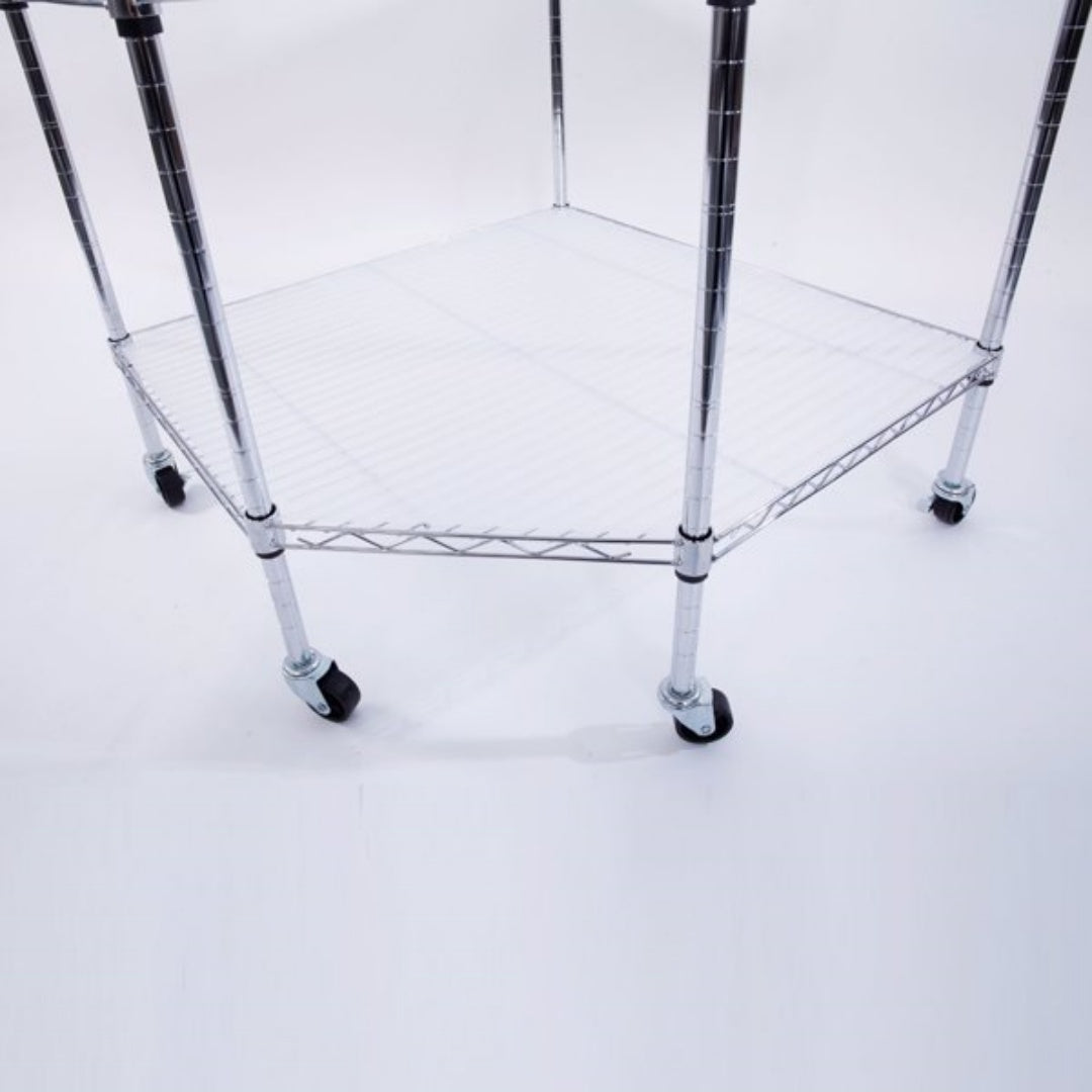 6-Layer Polygonal Corner Shelving Unit - Chrome Plated Storage Rack