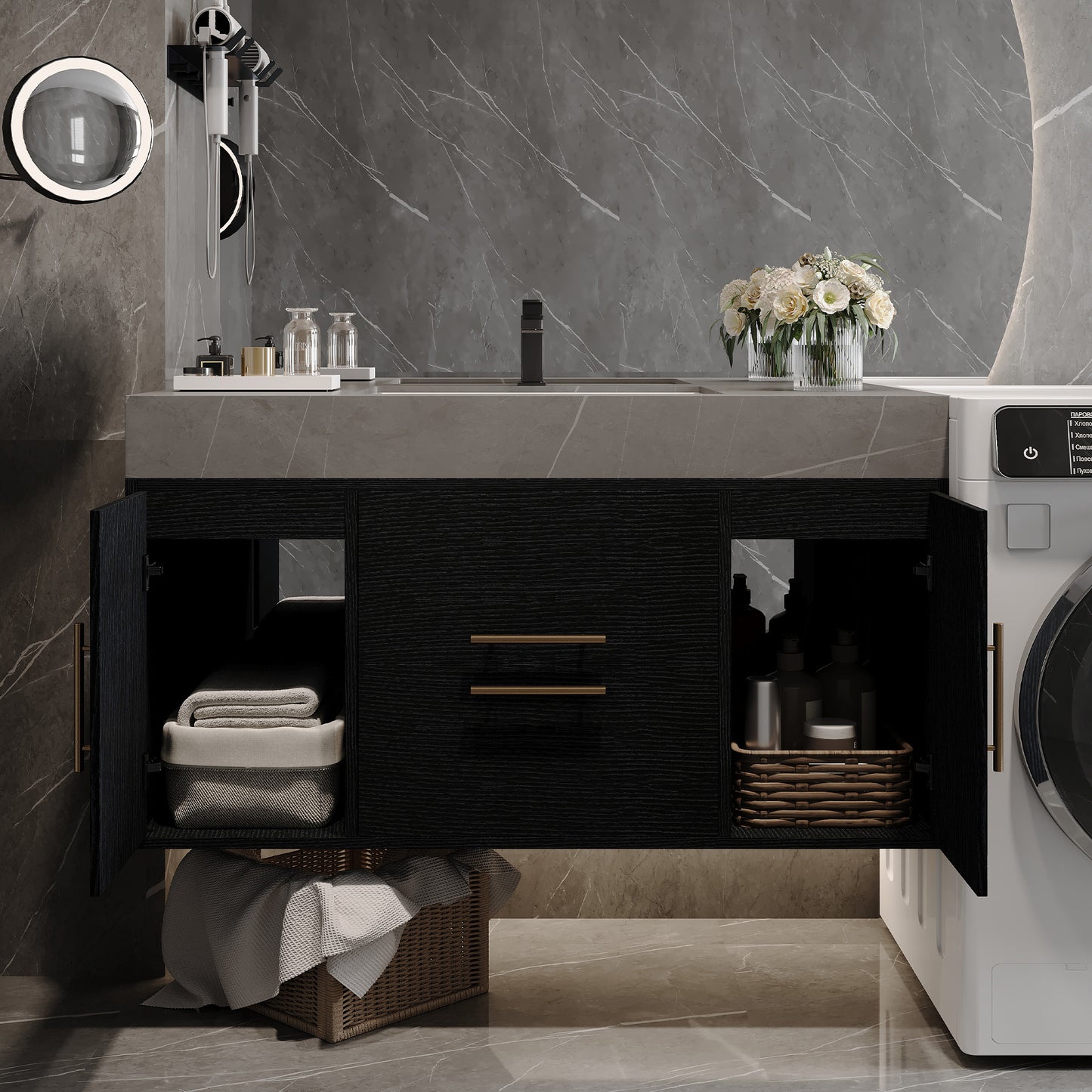 39.4-Inch Contemporary Floating Bathroom Vanity with Marble Top