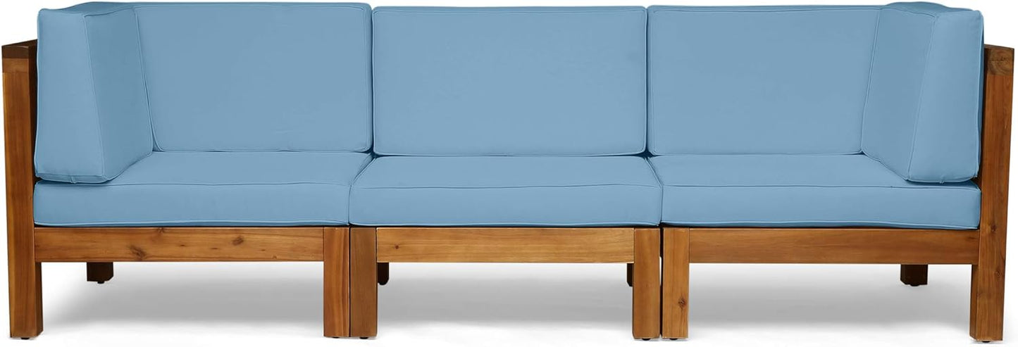 Oana Outdoor 3-Piece Sofa Set - Blue Acacia Wood Sectional