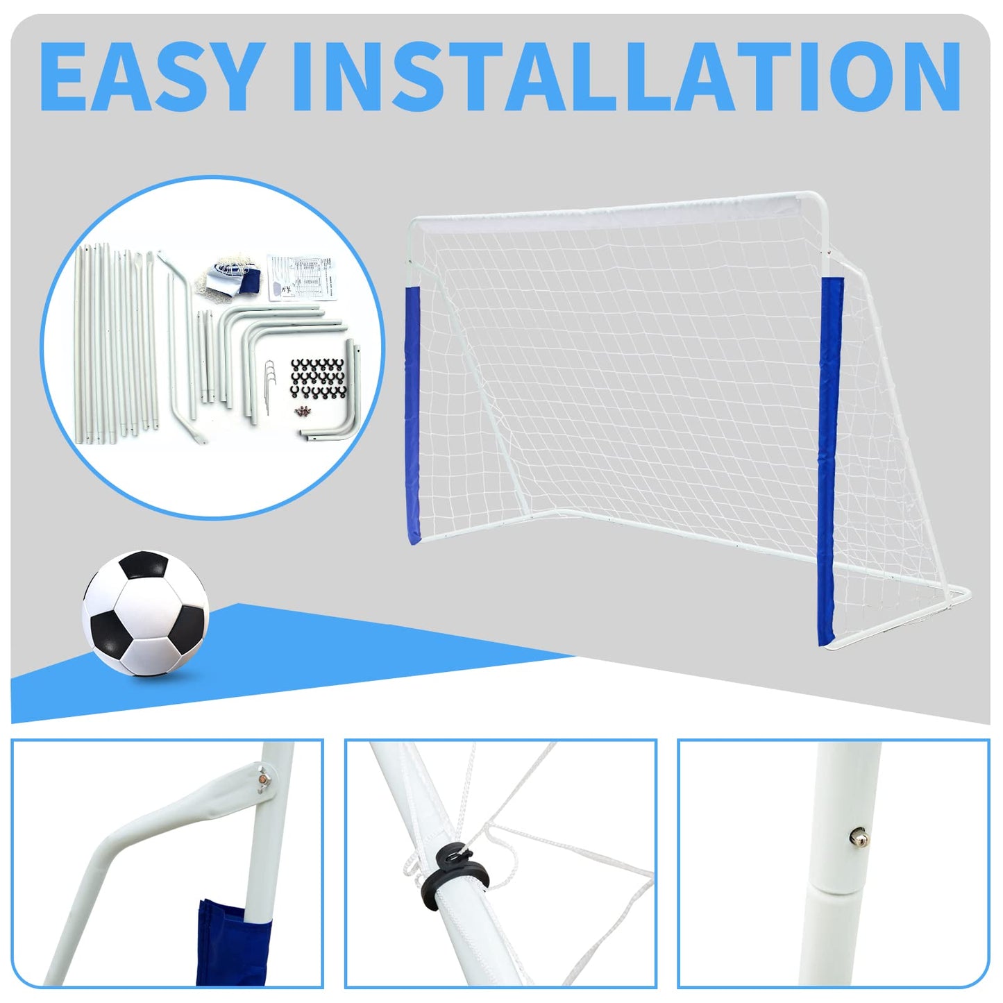 Portable 8x5 ft Soccer Goal with Steel Frame - White
