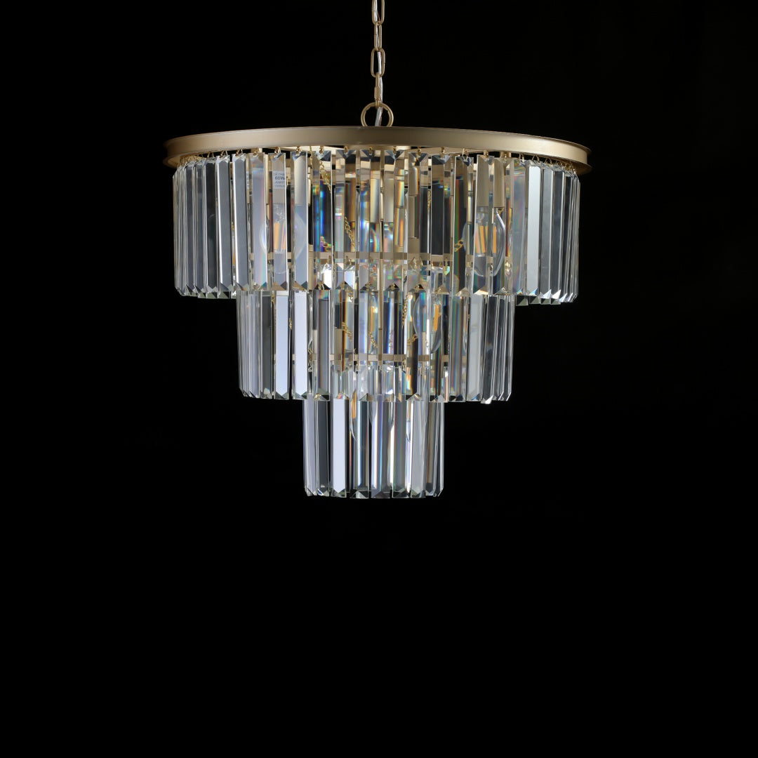 Elegant 3-Tier Crystal Chandelier - Gold Frame Pendant Light
