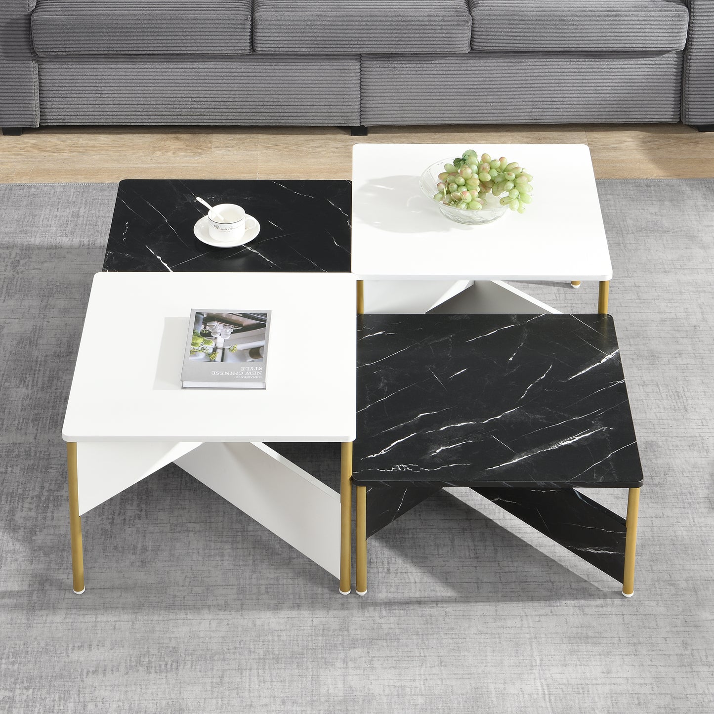 Modern Nesting Coffee Tables Set Of 4 -Mid Century Square Living Room