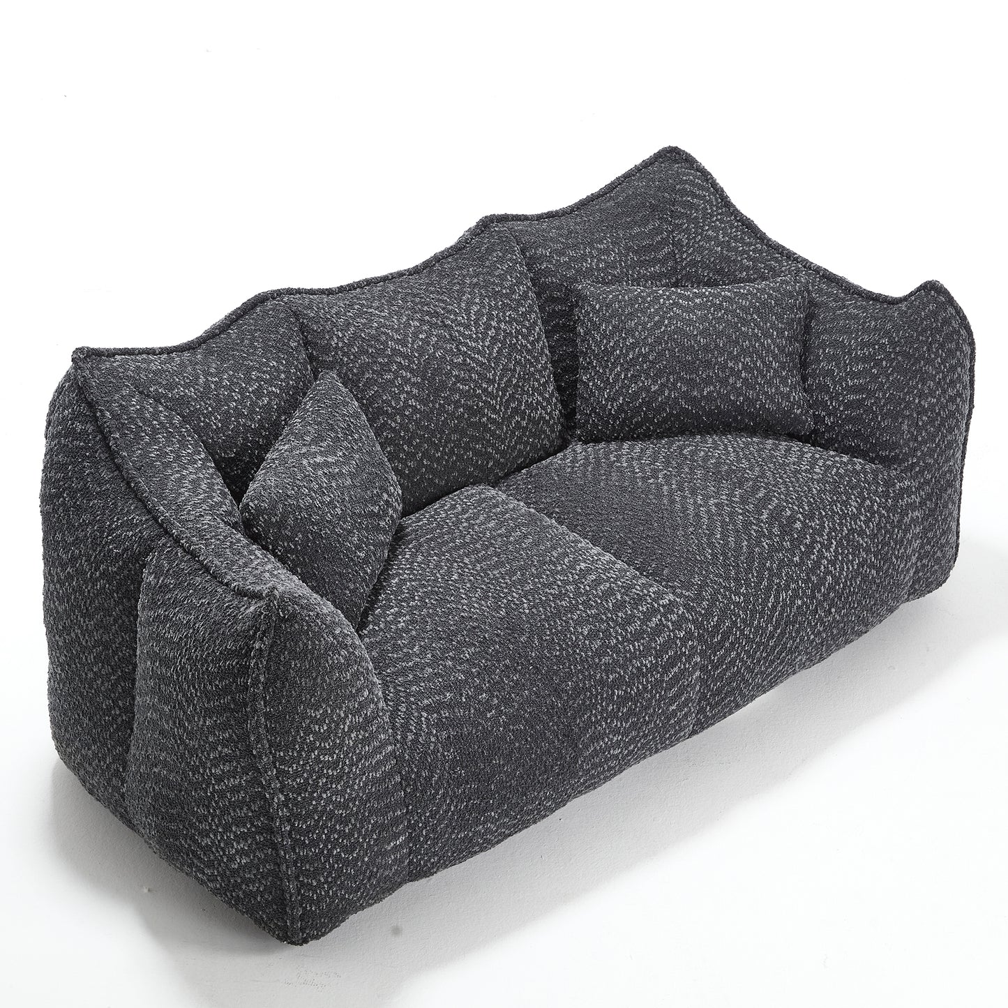 Comfortable Square Beanbag Chair for Two - Black Chenille