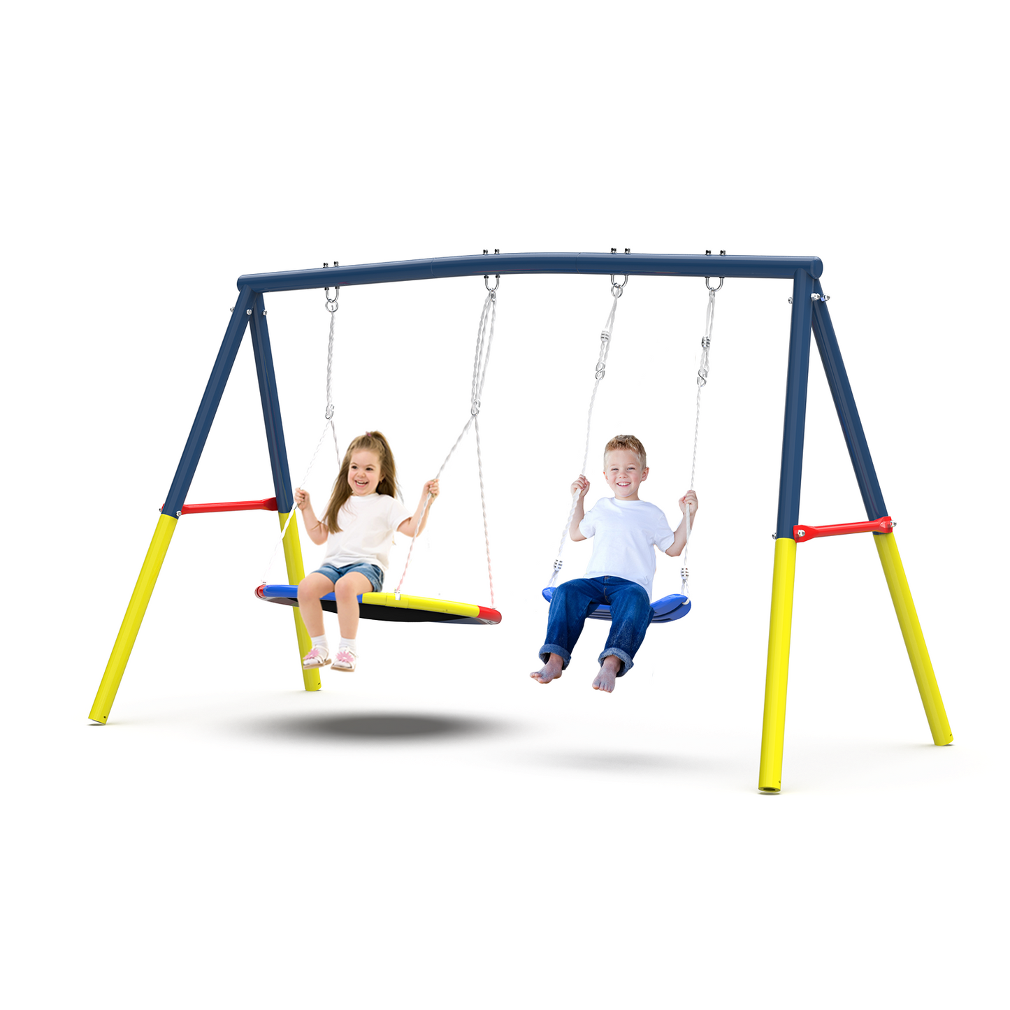 Heavy-Duty Swing Set for Backyard - 330lbs Capacity with Saucer & Belt Swings - Blue