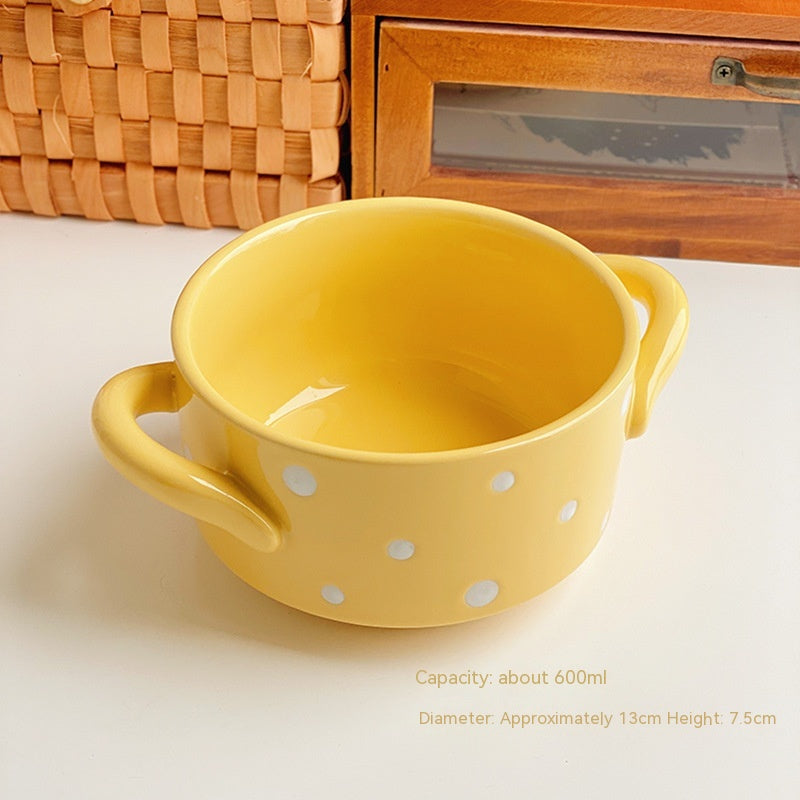 Polka Dot Porcelain Bowl Set - Cute Kitchen Dinnerware, 5-Inch
