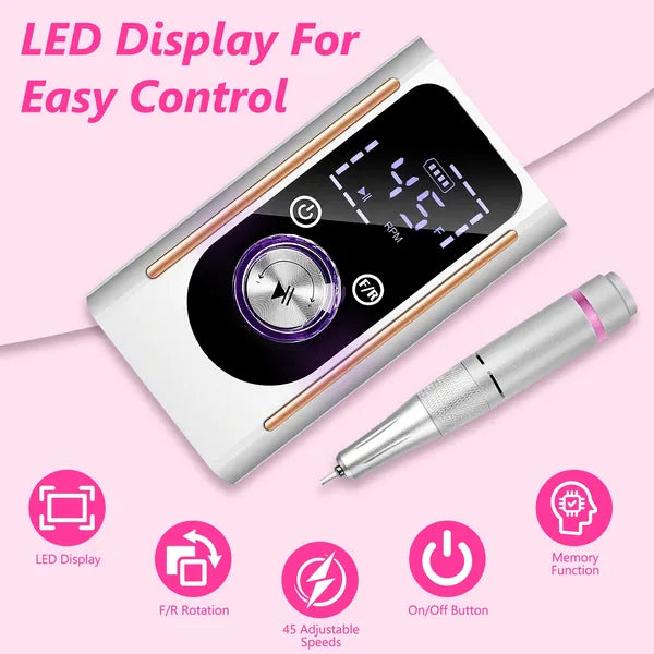 45000 RPM Portable Electric Nail Drill Kit with 11 Bits - White