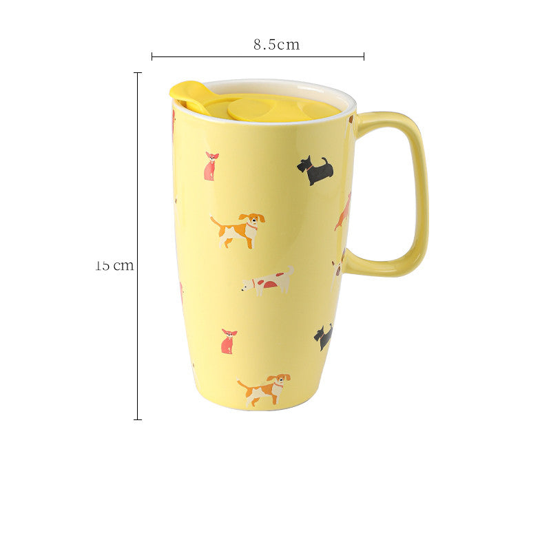 Large Capacity Ceramic Mug with Lid - Multiple Styles, 500-600mL Drinkware